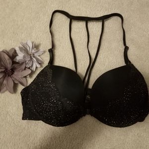 La Senza Black and Gold Sparkle Bra front closure